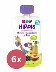 6x HIPP HiPPiS BIO 100% ovoce Hruška-Černý rybíz-Švestka 100 g