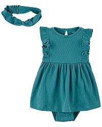 CARTER'S Set 2dílný šaty, čelenka Turquoise holka LBB NB/vel. 56