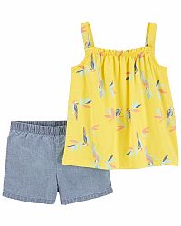 CARTER'S Set 2dílný triko na ramínka, kraťasy Yellow Birds holka 24m