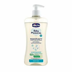 CHICCO Šampon jemný na vlasy a tělo s dávkovačem Baby Moments 92 % přírodních složek 500 ml