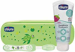 CHICCO Set zubní kartáček s pouzdrem+pasta Always Smiling zelený 12m+